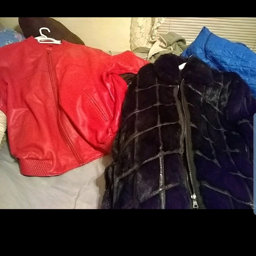 Red leather pelle pelle jacket, and gable mink fur